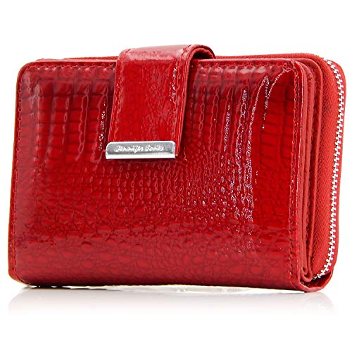 ekavale Leder Portemonnaie mit RFID, NFC Schutz - Reißverschluss Münzfach - Damen Geldbörse - Geldbeutel für Frauen (Rot) von ekavale