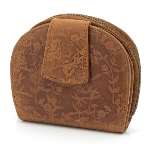 ekavale Moderne Leder Damengeldbörse mit RFID-Schutz und Riegelverschluss, Geldbeutel für Frauen kompakt mittelgroß (Braun) von ekavale