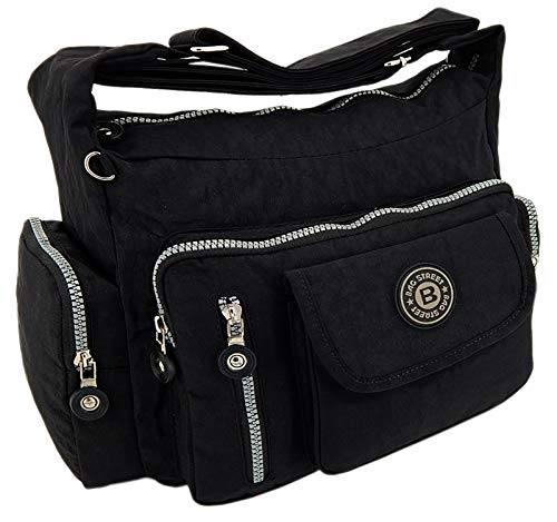 ekavale Wasserabwesende hochwertige leichtgewichte Damen-Handtasche Umhängetasche aus Crinkle Nylon (Schwarz) von ekavale