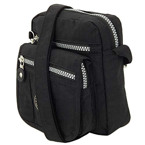 ekavale kleine Umhängetasche Damentasche aus hochwertigem wasserabwesendem Nylon Schultertasche (Schwarz) von ekavale