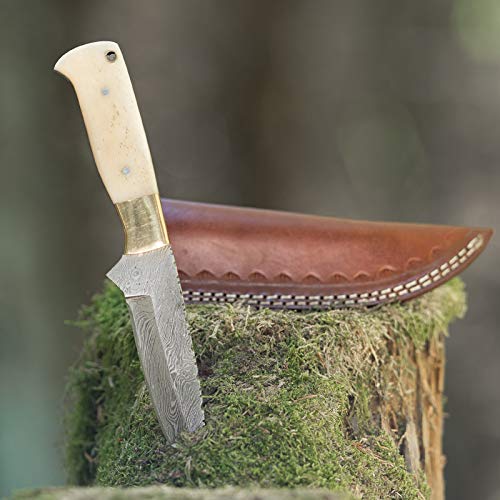 elToro Brass Bone - Damast - Jagdmesser - 12cm - inkl. Lederscheide; Messer für Camping, Outdoor, Survival von elToro