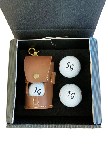 Ledertasche für Golfball mit Gravur Initialen für Golfspieler/in Dein Text personalisiert Golfsport Wunschtext inkl. 4 Wilson Duo Soft Golfbälle von elbedruck