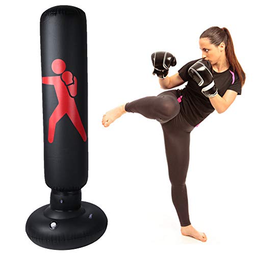 Aufblasbare Punschbag, 160 cm/63 -Zoll -Höhe Fitness Hit Sandsack PVC Erwachsene Kinder Säule Tumbler Stanztrainingstasche für Karate Taekwondo (Schwarz) von equlup
