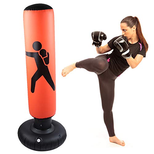 Aufblasbare Punschbag, 160 cm/63 -Zoll -Höhe Fitness Hit Sandsack PVC Erwachsene Kinder Säule Tumbler Stanztrainingstasche für Karate Taekwondo (orange) von equlup