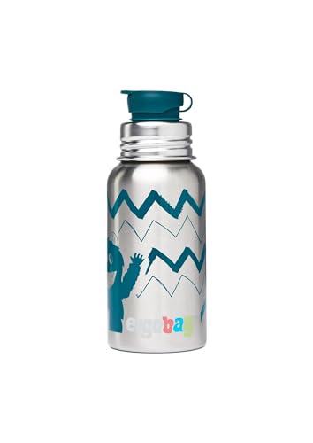 ergobag Edelstahl Trinkflasche Trinkflasche mit verschiedenen Motiven für Kinder, 500ml, BPA-frei, auslaufsicher, leicht zu reinigen Monster - Silber von ergobag