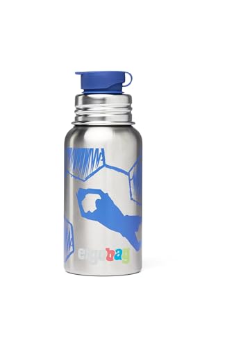 ergobag Edelstahl Trinkflasche Trinkflasche mit verschiedenen Motiven für Kinder, 500ml, BPA-frei, auslaufsicher, leicht zu reinigen Torwart - Silber von ergobag