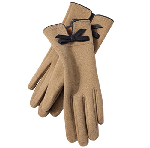 ericotry Damen-Winterhandschuhe für kaltes Wetter, warm, Touchscreen-Handschuhe mit niedlicher Schleife, elegant, Retro-Fleece-gefüttert, winddicht, für den Winter, Autofahren (Khaki) von ericotry