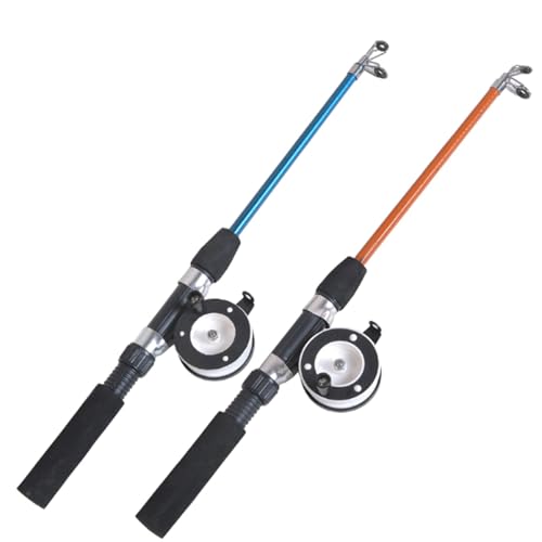 Mini Angelrute 2 Stück Combo Kleine Rolle Rad Tragbare Teleskopstange Faltbare Eisboot Kinder Outdoor Stream Angelrute(1.0M) von esmen
