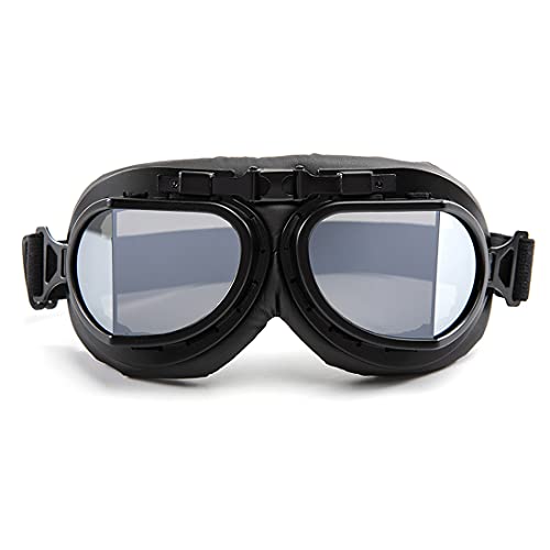 Motorradbrille Retro Windschutz Augenschutzbrille Pu Leder Reitbrille für Herren Damen (Graue Linse) von evomosa