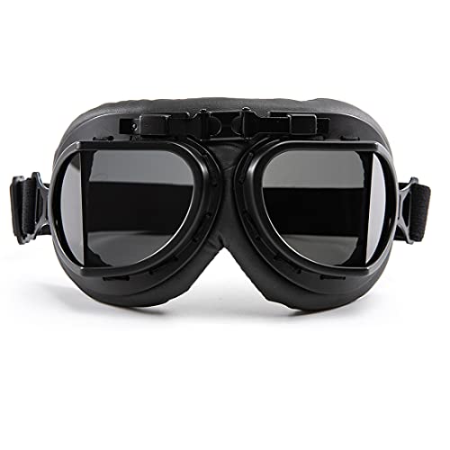evomosa Motorradbrille Retro Windschutz Augenschutzbrille Pu Leder Reitbrille für Herren Damen (Schwarze Linse) von evomosa