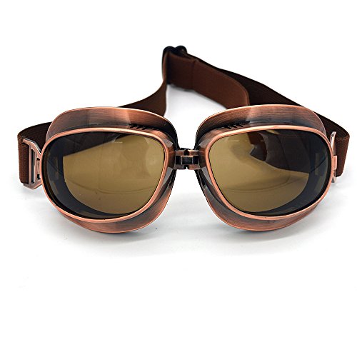 evomosa Motorradbrille Vintage Pilotenbrille Retro Motocrossbrille Outdoor Eyewear Sportbrillen für Halbhelme (Copper Frame Black Lens) von evomosa