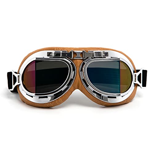 evomosa Motorradbrille Vintage Winddichte Sand Prevention Staubdicht Motorradbrillen für Männer Frauen Reiten Brillen,Blaue Linse von evomosa