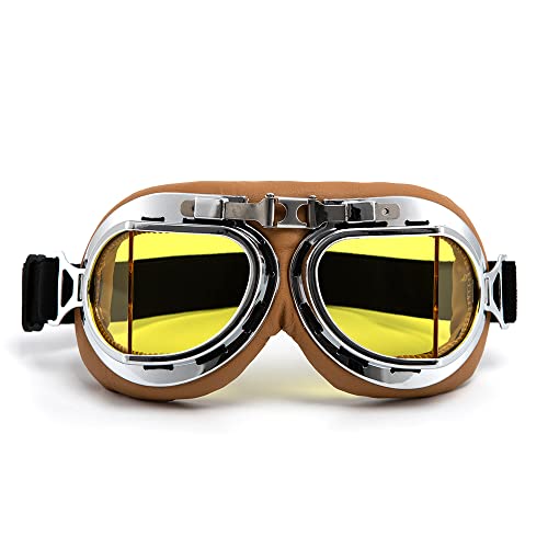evomosa Motorradbrille Vintage Winddichte Sand Prevention Staubdicht Motorradbrillen für Männer Frauen Reiten Brillen,Gelbe Linse von evomosa