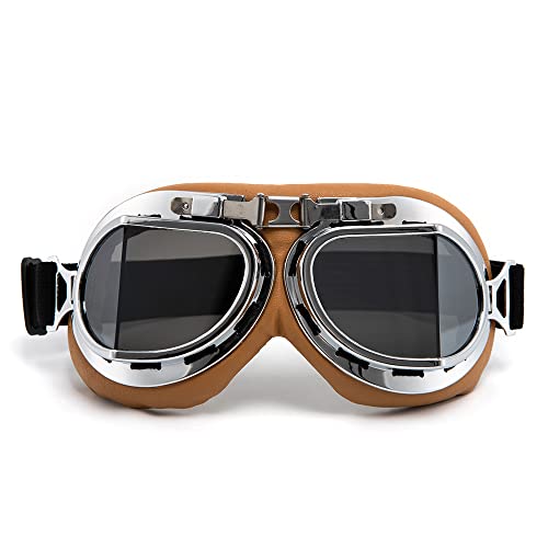 evomosa Motorradbrille Vintage Winddichte Sand Prevention Staubdicht Motorradbrillen für Männer Frauen Reiten Brillen,Graue Linse von evomosa