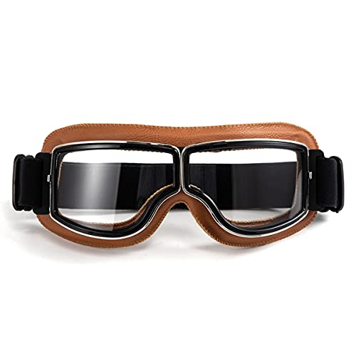 evomosa Retro Motorradbrille Motocross Lederbrille für Damen und Herren Sonnenbrille - gelber Rahmen, klare Gläser von evomosa