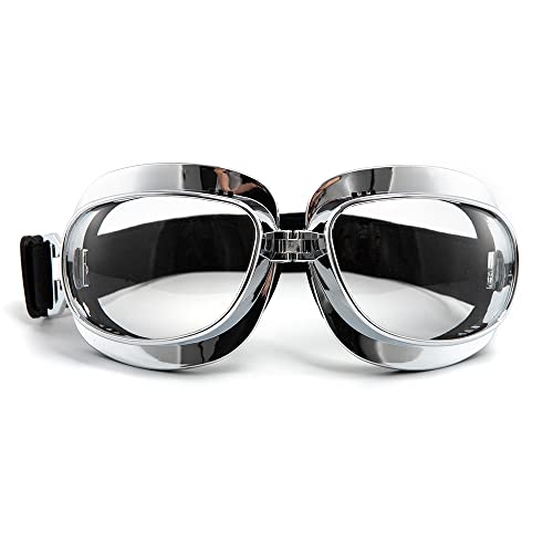 evomosa Vintage Motorradbrille, Sportbrille für Motorräder (Silber Transparente linse) von evomosa