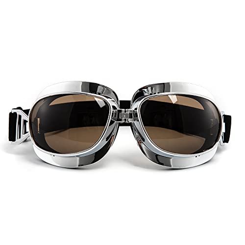 evomosa Vintage Motorradbrille, Sportbrille für Motorräder (Silber schwarze Linse) von evomosa
