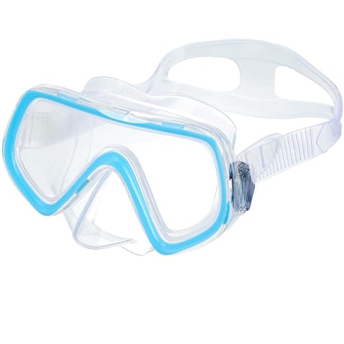 aucherbrille Kinder,Schwimmbrille Kinder für Jungen Mädchen Jugendliche,Schnorchelmaske mit Nasenabdeckung Anti Nebel Anti-Leck Tauchmaske (Baby Blue) von faliring
