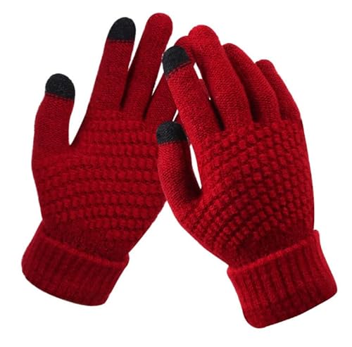 fdsmall Winter Touch Screen Gloves Thermal Gloves Womens Ladies Thickened Knitted Gloves Gloves with Non-Slip Palm Pad Mittens Soft Warm Gloves for Winter Outdoor Driving Running Cycling (Red) von fdsmall