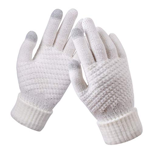fdsmall Winter Touch Screen Gloves Thermal Gloves Womens Ladies Thickened Knitted Gloves Gloves with Non-Slip Palm Pad Mittens Soft Warm Gloves for Winter Outdoor Driving Running Cycling (White) von fdsmall