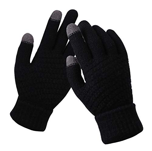fdsmall Winter Touch Screen Gloves Thermal Gloves Womens Ladies Thickened Knitted Gloves Gloves with Non-Slip Palm Pad Mittens Soft Warm Gloves for Winter Outdoor Driving Running Cycling (Black) von fdsmall