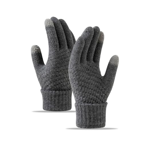 fdsmall Winter Touch Screen GlovesThermal Gloves Womens Ladies Thickened Knitted Gloves Gloves with Non-Slip Palm Pad Mittens Soft Warm Gloves for Winter Outdoor Driving Running Cycling (Grey) von fdsmall