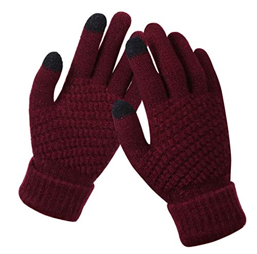 fdsmall Winter Touch Screen GlovesThermal Gloves Womens Ladies Thickened Knitted Gloves Gloves with Non-Slip Palm Pad Mittens Soft Warm Gloves for Winter Outdoor Driving Running Cycling (Wine Red) von fdsmall