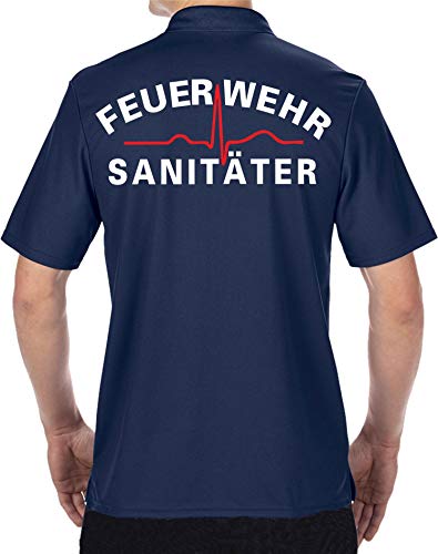 Funktions-Poloshirt Navy, Feuerwehr Sanitäter Weiss/rot von feuer1
