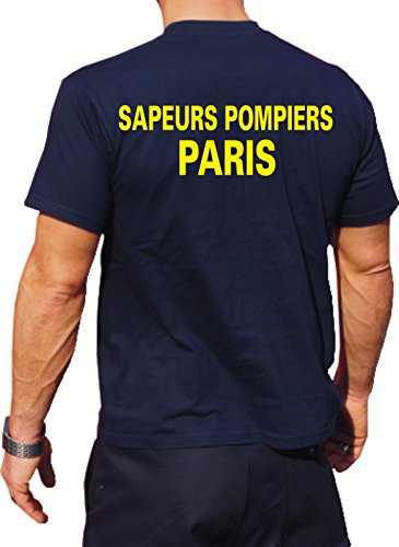 Funktions-T-Shirt Navy mit 30+ UV-Schutz, Sapeurs Pompiers Avec nom de la Ville (Neongelb/Jaune Fluo) von feuer1