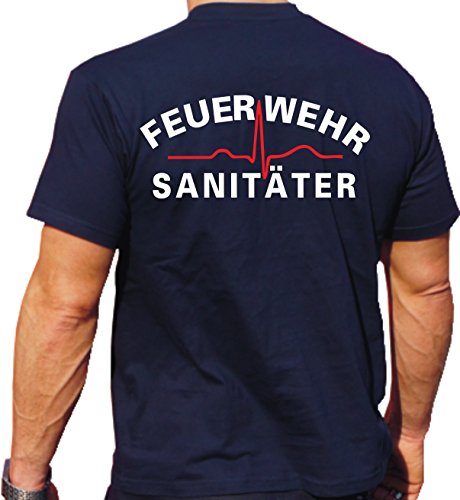 T-Shirt Navy, Feuerwehr Sanitäter (Weiss/rot) von feuer1