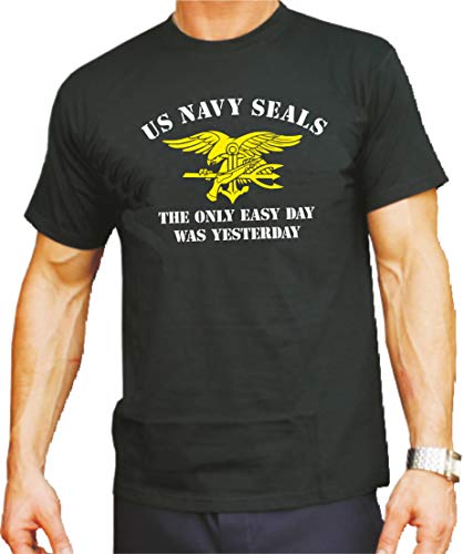 feuer1 T-Shirt Black, US Navy Seals (SEA-AIR-Land) The Only Easy Day was Yesterday, zweifarbig von feuer1
