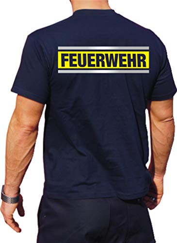 feuer1 Funktions-T-Shirt Navy mit 30+ UV-Schutz, Feuerwehr Silber/Neongelb/Silber von feuer1