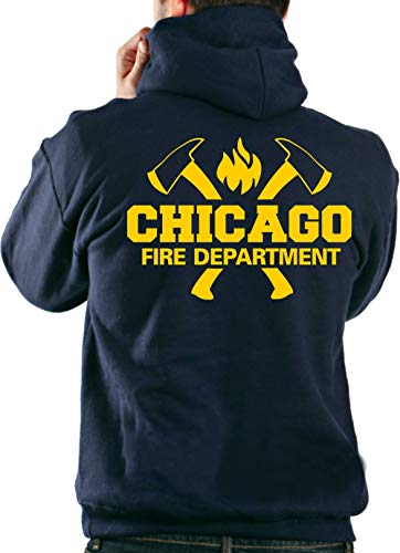 feuer1 Hoodie Navy, Chicago Fire Dept. mit Äxten und Standard-Emblem in gelb von feuer1
