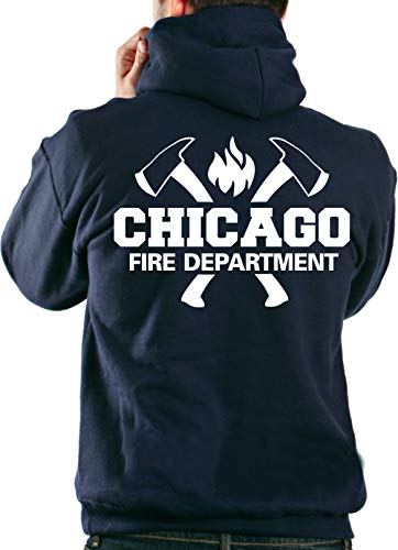 feuer1 Hoodie Navy, Chicago Fire Dept. mit Äxten und Standard-Emblem von feuer1