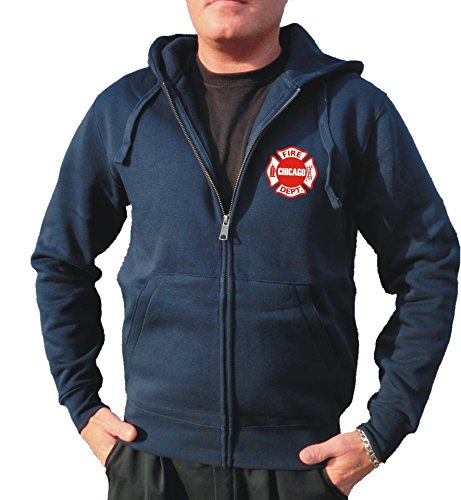 feuer1 Kapuzensweatjacke Navy, Chicago Fire Department Brustemblem von feuer1