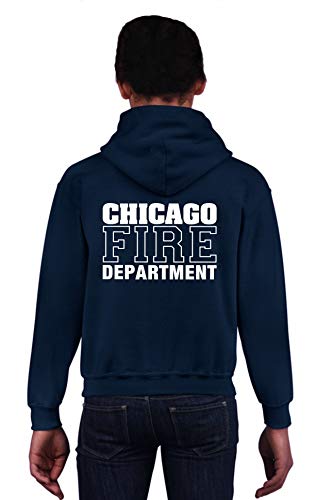 feuer1 Kinder Hoodie Navy, Chicago FIRE DEPTARTMENT, in Weiss von feuer1