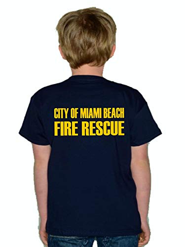 feuer1 Kinder T-Shirt Navy, Miami Beach Fire Rescue in gelb 140 von feuer1