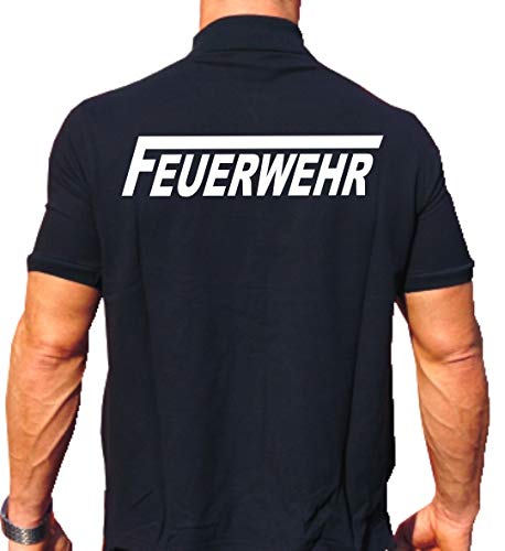 feuer1 Polo-Shirt Feuerwehr mit langem F - weisser beidseitiger Schriftzug von feuer1