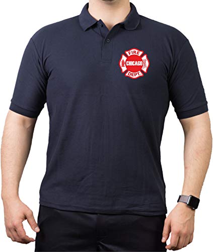 feuer1 Poloshirt Navy, Chicago Fire Department Standard-Emblem auf der Brust von feuer1
