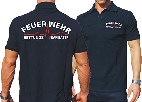 feuer1 Poloshirt Navy, Feuerwehr RETTUNGSSANITÄTER mit Herzrhythmus von feuer1