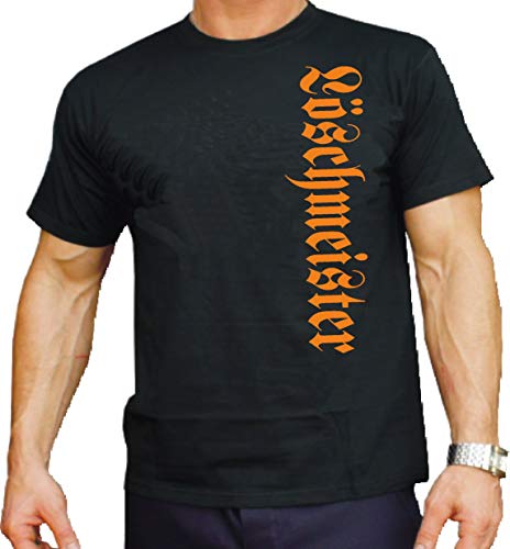 feuer1 T-Shirt Black, Löschmeister vertikal in orange von feuer1