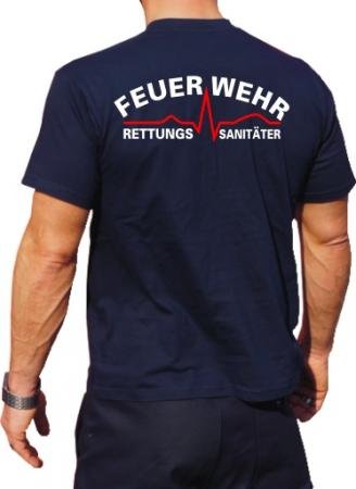 feuer1 T-Shirt Feuerwehr - RETTUNGSSANITÄTER mit Herzrhythmus - Weiss/rot, beidseitig von feuer1