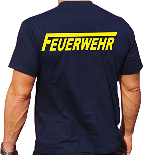 feuer1 T-Shirt Feuerwehr - neongelber- beidseitiger Schriftzug mit langem F von feuer1