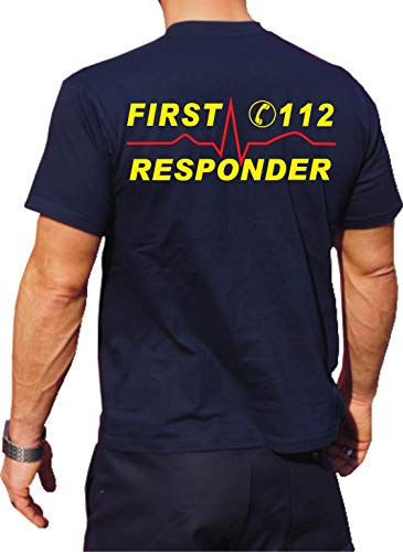 feuer1 T-Shirt First Responder mit Notrufnummer und Herzrhythmus - Neongelb/rot, beidseitig von feuer1