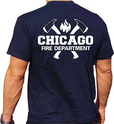 feuer1 T-Shirt Navy, Chicago Fire Dept. mit Äxten und Standard-Emblem von feuer1