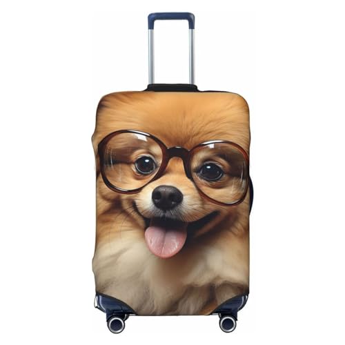 fifbird Pommersche Hund mit Brille, bedruckt, Gepäckabdeckung, Kofferbezug, elastisch, waschbar, Kofferschutz, Größe XL, Schwarz , XL, Kofferabdeckung von fifbird