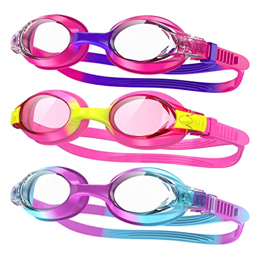 Findway Kinder-Schwimmbrille, 3er-Pack, Anti-Beschlag, kein Auslaufen, für Mädchen und Jungen im Alter von 3–14 Jahren, 3er-Pack, Rosa/Cyan von findway