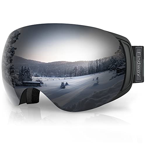 Findway Skibrille für Brillenträger Herren Damen,Snowboardbrille mit Magnetischen Wechselgläsern, Schwarz Verspiegelt Snowboard Brille Magnet Brillenträger Polarisierend von Findway