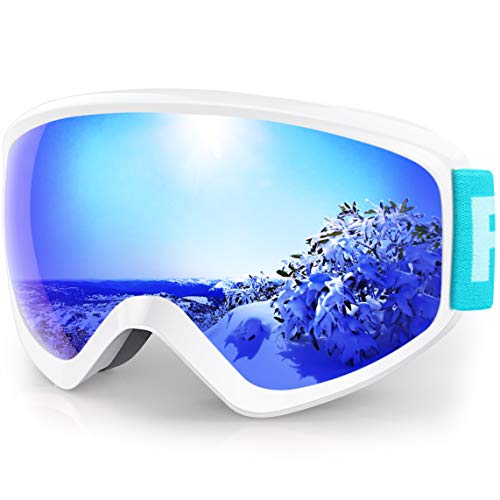 Findway K3 Skibrille Snowboardbrille Kinder - Ski Snowboard Brille Brillenträger Schneebrille Verspiegelt für Kinder Jungen und Mädchen 3 4 5 6 7 8 9 10 11 12 Jahre OTG Anti-UV Anti-Fog (Blau) von findway