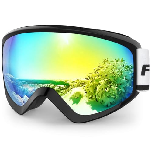 findway Skibrille Kinder, Snowboardbrille Helmkompatible Schneebrille Verspiegelt Snowboard Brille für Kinder Jungen Mädchen 8-14 Jahre OTG UV Schutz Anti- Nebel für Skifahren (Gold (VLT 7.74%)) von findway